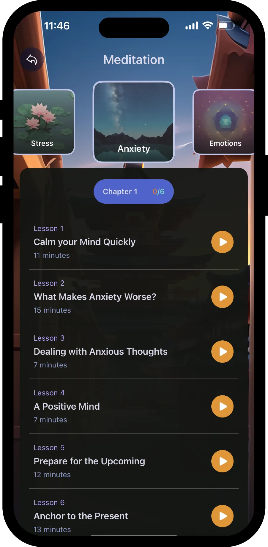 Staraxy's iOS app meditation content screenshot
